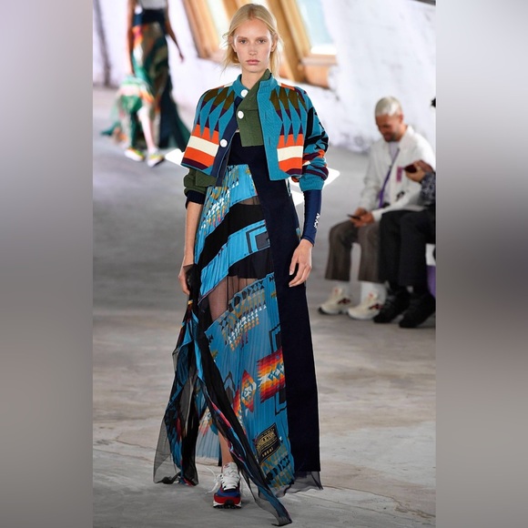 Sacai Pendleton Print Pleated Mesh Skirt 2019 Resort Asymmetrical Blue Black M - Picture 14 of 14